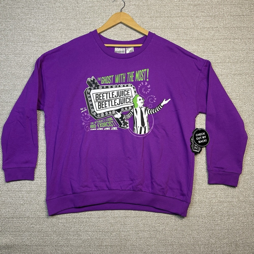 Beetlejuice Sweatshirt Adult XXXL 3X Purple‎ Pullover Double Sided Showtime